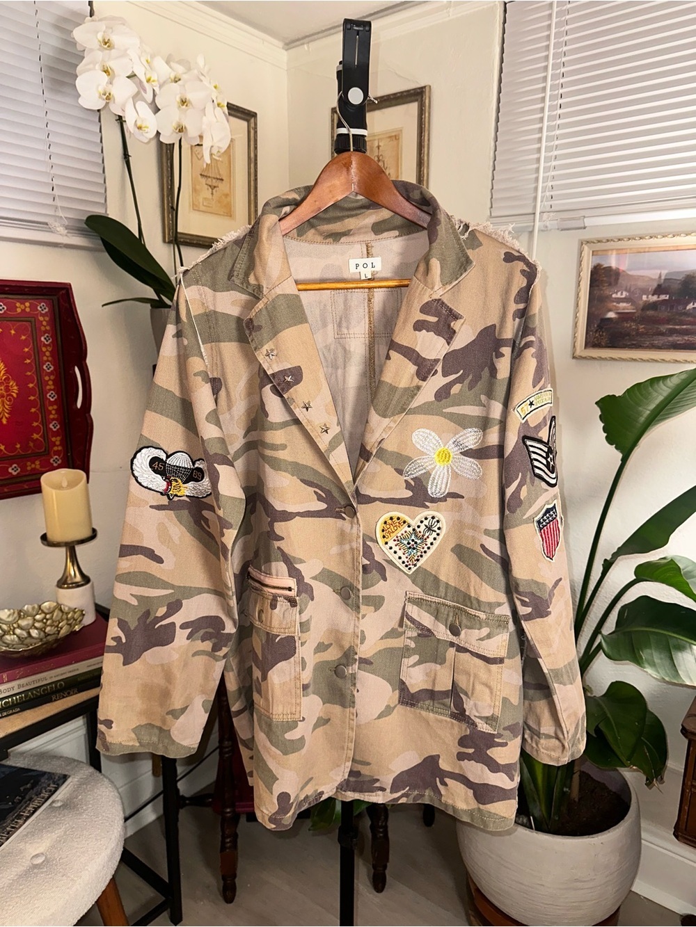POL Camo Patch Utility Jacket - Beige Green